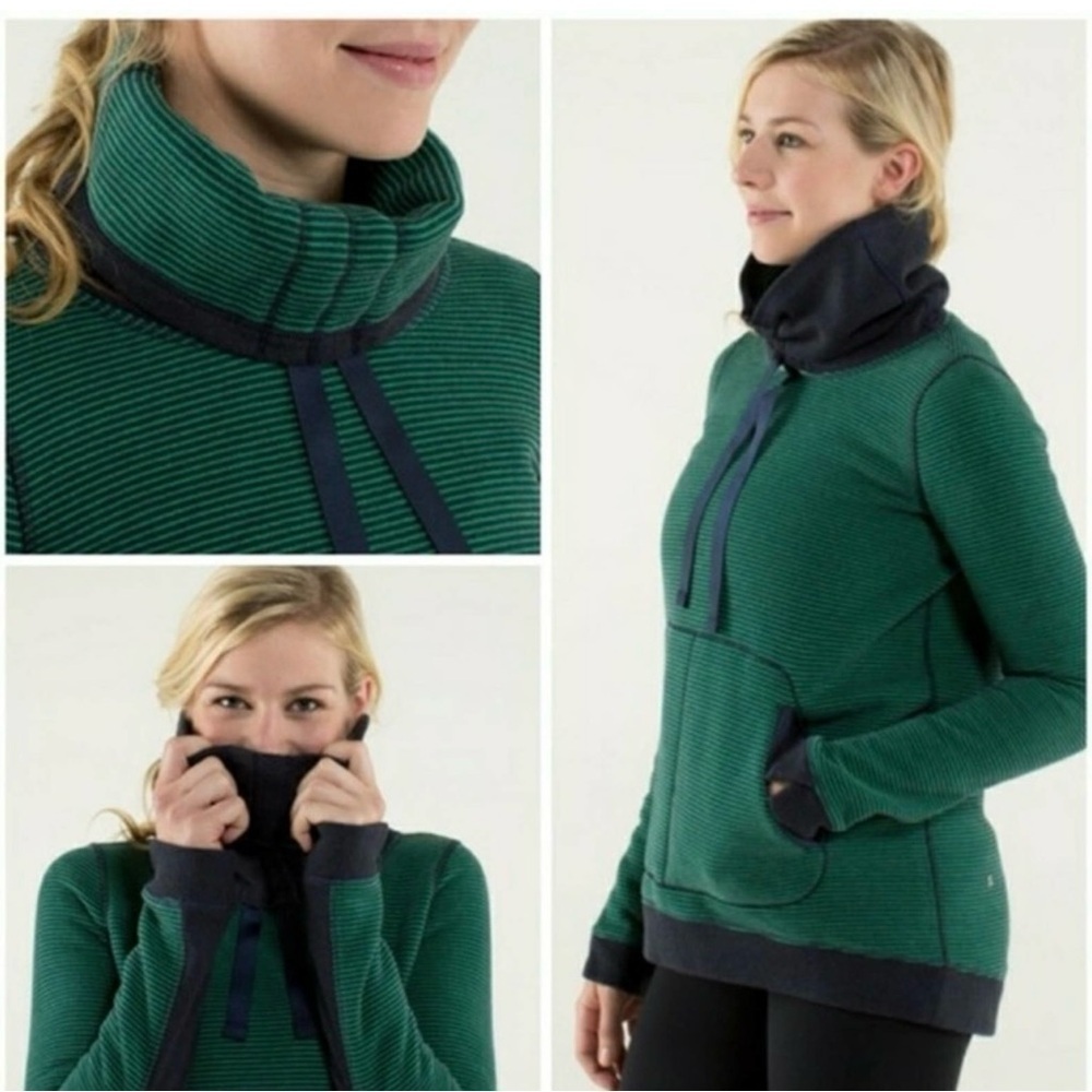 Lululemon Avenue Hyper Stripe Green Bean Cowl Neck Stripe Sweatshirt Size 6